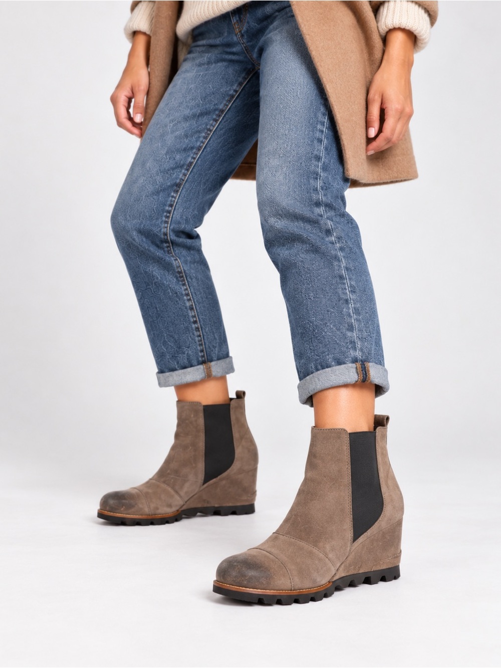 Sorel Taupe Leather Chelsea Wedge Booties